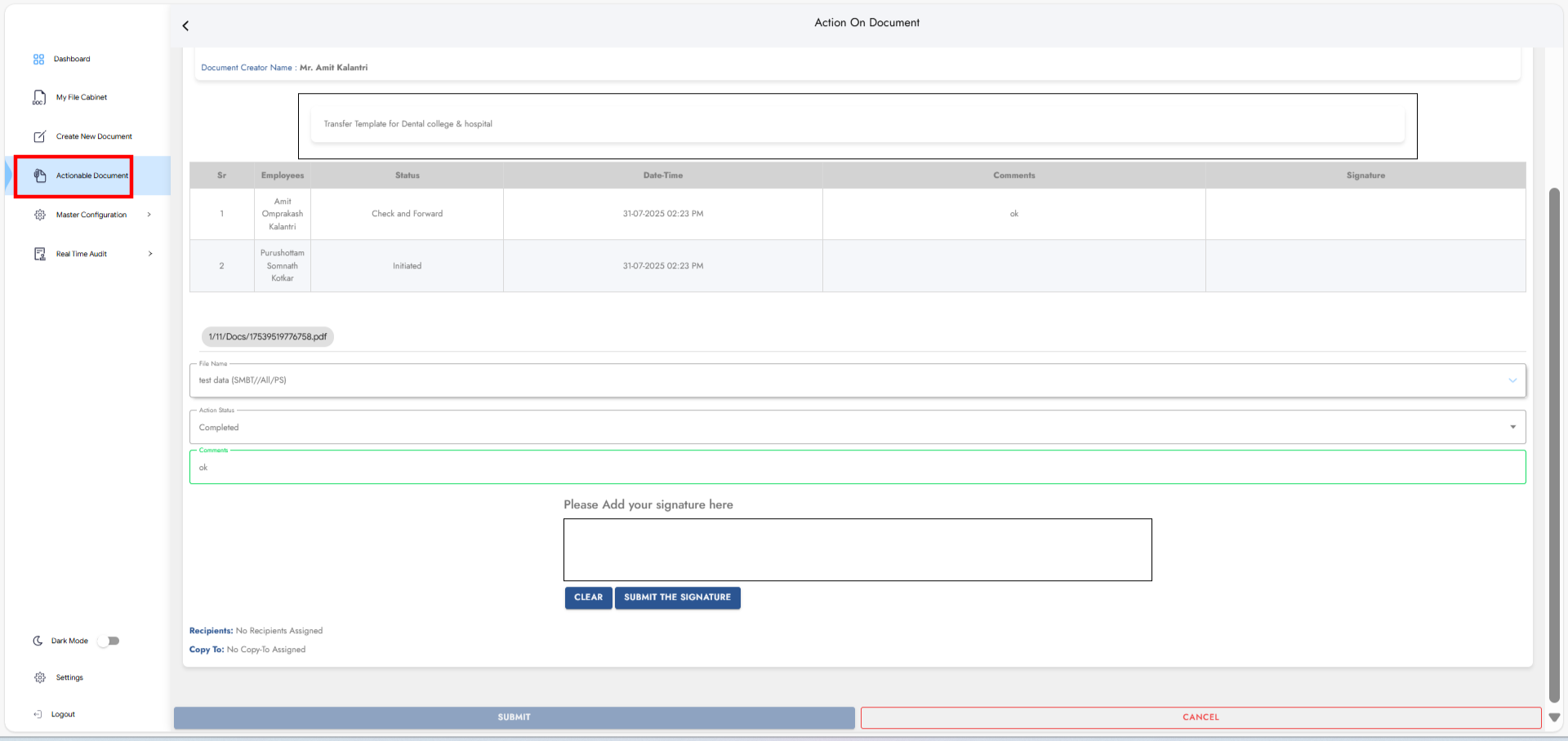 Actionable General Document