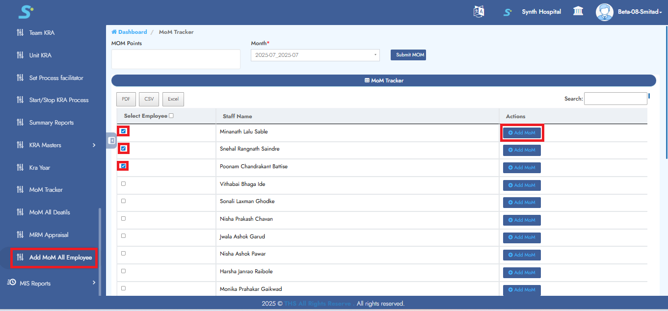 Add MOM Selected Employees