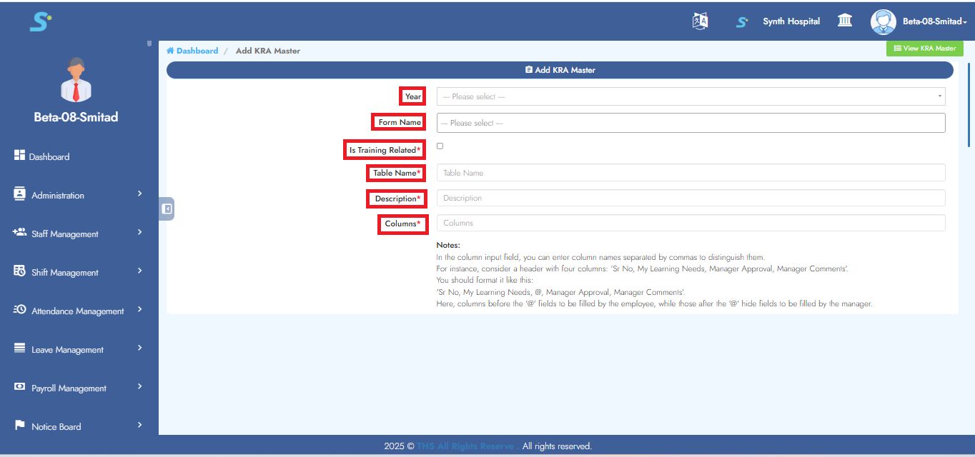 Enter Dynamic Table Information
