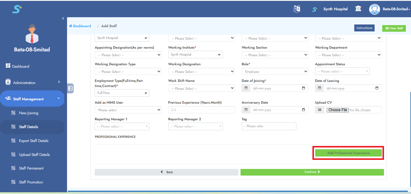 Add Professional Experience