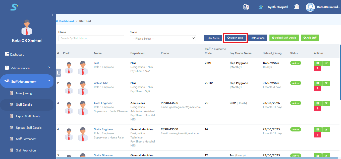 Export Staff Details